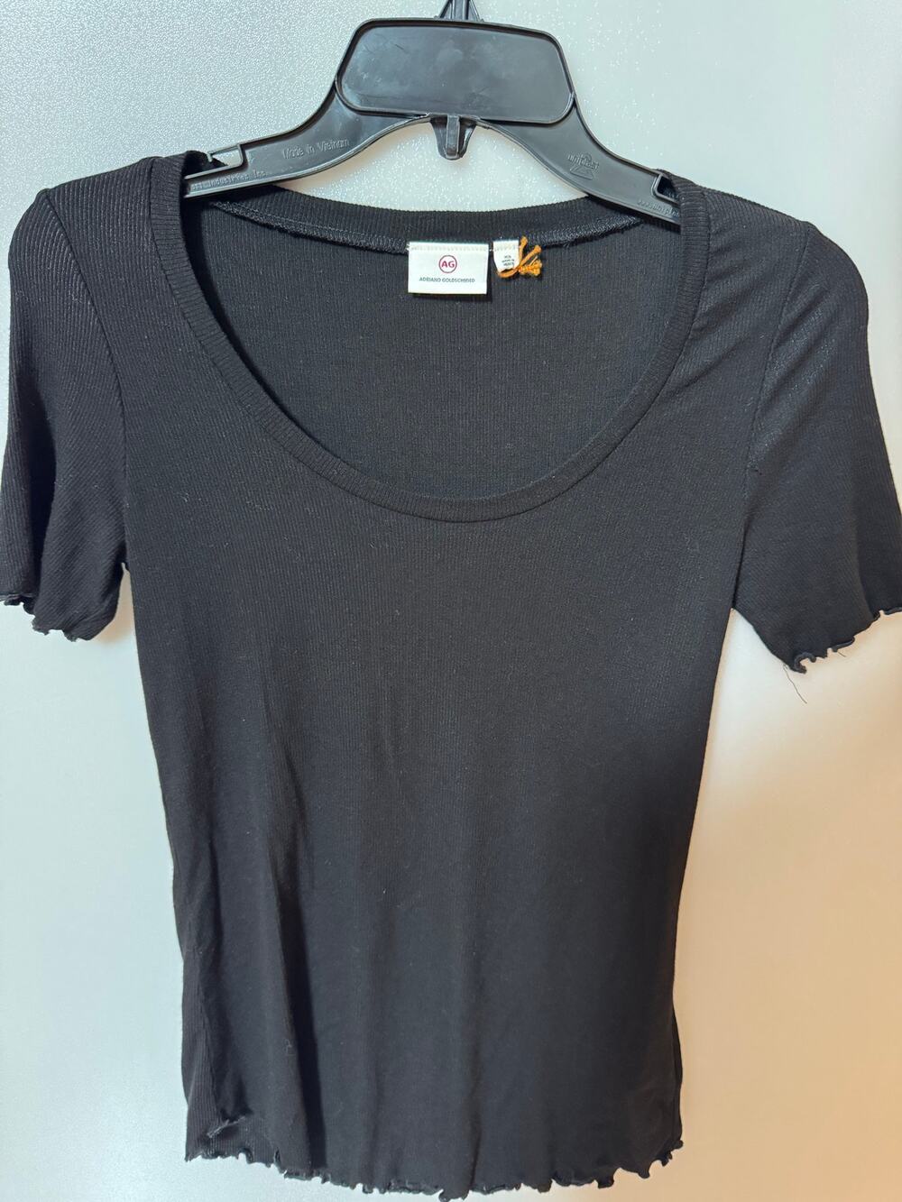 AG Adriano Goldschmied Black Cotton Scoop Neck Tee - XS
